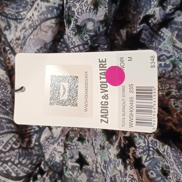 Zadig & Voltaire Blouse Top Tuya Burnout Stars Black Velvet Size M NEW - Picture 5 of 13